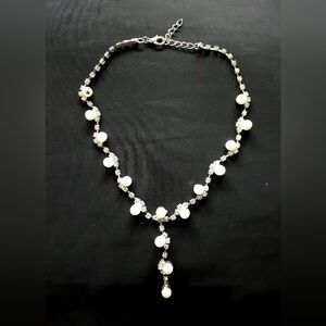 2/$15! Diamond and pearl choker-style y-shape statement necklace